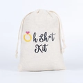 Beige cotton canvas drawstring bag with Oh Sh*t Kit print and heart ring graphic - Pink Diamond Ring / 10*15cm