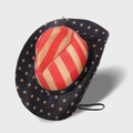 Western cowboy straw hat with hand-painted US flag pattern and wide brim design - Striped Crown/Black Gold Star Brim