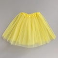 Flat lay of bright yellow three-layer tulle tutu skirt with elastic satin waistband - Yellow / Length 40cm