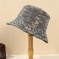 Sparkling grey sequined bucket hat for women on a professional wooden display stand - M (56-58cm) / Black Stripe Sequin