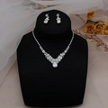 Elegant bridal silver jewelry set with V-shaped rhinestone necklace and teardrop earrings - Silver V-Shape Rhinestone Set (G0096)
