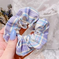 Blauw en paars geblokte bloemen kant scrunchie van zachte stoffen textuur - 61# Macaron Paars
