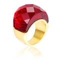 Minimalistischer 18k vergoldeter Ring mit einem großen, tiefroten Kristallstein im Schliff - US 6 / Roter Kristall Goldring (KR31887-K)