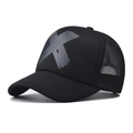 Black mesh trucker hat with 3D grey X print on front and breathable rear panels - Black