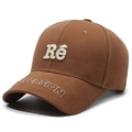 Casquette de baseball en coton marron foncé avec broderie blanche Ré et VERSION 3D - Réglable / café