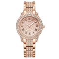 Orologio da donna lussuoso in oro rosa con pavé di strass e quadrante con numeri romani - Oro rosa