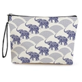 Borsa per trucco in tela color crema con stampa di elefanti blu e pratica cerniera - Stile con Stampa Elefante / 17*25cm (Lino) con Cinturino