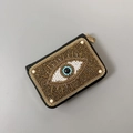 Bohemian evil eye card holder with intricate handmade beads and golden zipper - No.30 (Radiant Eye)