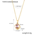 Golden copper necklace with a square pink zircon pendant and adjustable chain - Gold Light Pink Zircon Necklace