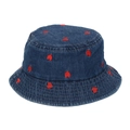 Bob en jean bleu foncé pour enfants avec broderie cœur rouge et coutures blanches - 50cm / Cœur Bleu Foncé