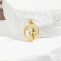 Elegant gold round angel pendant with white shell inlay and star details on stone - Angel Style (ZYN-DMK652G)