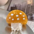 Cute mushroom hair claw clip made of orange acetate with white polka dots - Yellow (4.6cm)