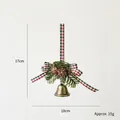Christmas pine cone bell ornament with red plaid bow, size 18x17cm and 15g weight - Tartan Plaid Style C