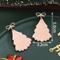 Pink Christmas tree earrings with golden bow and dots, measures 5.0cm by 3.2cm - Pink Polka Dot Bow Christmas Tree-SD61330