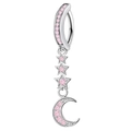 Silver crescent moon and star belly button ring with pink zircon gemstone inlay - Star Moon Style (Silver Pink)