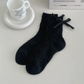 Calze nere con motivi jacquard di orsi 3D e dettagli con fiocco in nastro di raso - Nero Mezzanotte