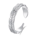 Adjustable S925 sterling silver ring featuring a detailed feather design in bright silver - Adjustable Open / Men's Style (FDJZ-310)