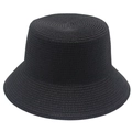 Minimalist black woven straw bucket hat for sun protection with detailed straw texture - Black