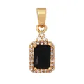 Vintage rectangular gold-plated pendant with black stone and cubic zirconia border - Black/Rectangular