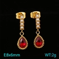 Boucles d'oreilles dorées avec perles blanches et gemme rouge en forme de poire - Or - Rouge (KE114617-KFC)