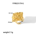 Irregular 18K gold plated wrinkled square open ring with 36mm diagonal width and 17mm diameter - Open Adjustable Style / Gold Ring (YYR023179-G)