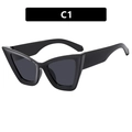 Gafas de sol de ojo de gato negras para mujer con cristales gris oscuro en color C1 - Negro Brillante / Gris