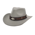 Detail of light gray western fedora with brown leather band and silver metal studs - M (56-58cm) / Light Gray