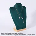 Large dark green velvet mannequin bust necklace display stand with light wood base - New Square Model H30cm Dark Green Velvet
