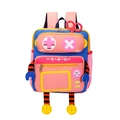 Pink and blue cartoon robot backpack for kids made of durable canvas material - Pink