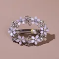 Elegant silver alloy spring hair clip with purple pearlescent flowers and crystals - 6cm - Pink White Hollow Flower White K Spring Clip