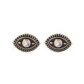 Gothic gold-plated evil eye stud earrings with black enamel and sparkling crystal center - Evil Eye White Stone