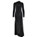 Vestido largo negro de cuello alto con manga larga y detalles drapeados laterales - S / Negro