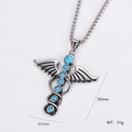 Silver caduceus pendant necklace with turquoise stones and product dimensions details - Caduceus Green Turquoise Style (7) / With 0.3*60cm Chain