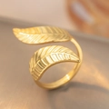 Vintage 18k gold plated stainless steel open ring with detailed double leaf design - Double Leaf / Gold
