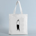 Beige canvas tote bag with black line art illustration of a girl's face design - STD239-N/Sketch Side Portrait