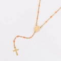 Bohemian gold Y-necklace with vibrant orange beads and detailed religious cross pendant - Orange