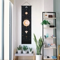 Bohemian black moon phase tapestry with gold sun print, wood pole and tassels for wall decor - Starry Sky Black