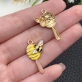 Enamel bee pendants in gold and yellow finish for DIY jewelry and keychain making - Bee Lollipop