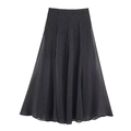 Détail de la jupe midi noire évasée à taille haute avec des pois blancs classiques - XS / Jupe / Noir