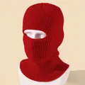 Red ribbed knit balaclava for winter, single-hole warm outdoor headgear for men and women - High Elasticity / Red