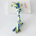 Three-color cotton rope dog toy in blue, white and green with double knots - 28cm 85g Blue White Green