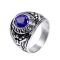 Men's retro stainless steel ring featuring blue gemstone and United States eagle carving - Steel with Blue Zirconia