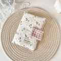 Floral fabric book cover with pink gingham strap and heart button for diary - Twill Floral Beige