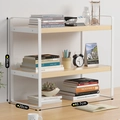 Two-tier white metal desk organizer with wood shelves, dimensions 40.7x20x36cm - 40cm Integrated 2-Tier White Frame + Wood Board