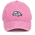 Pink washed cotton baseball cap featuring a cute white seal embroidery in vintage style - Pink