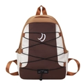 Bruine en witte patchwork schoolrugzak met elastische koorden en grote capaciteit - Bruin