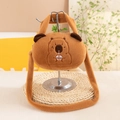 Cute brown plush Capybara backpack featuring embroidery and bubble tea detail - Capybara with Cup / 20cm