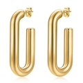 Pendientes de aro rectangulares huecos en forma de U de oro de 18K con cierre de mariposa - EU1336 Tubular en U / Dorado