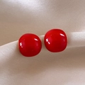 Vintage style red spherical stud earrings with high-gloss finish on silk fabric background - 45# Silver Earring Post Gold Red Minimalist Glossy Ball