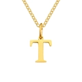 Minimalist gold-plated stainless steel letter T pendant necklace with fine link chain - Letter T / Gold